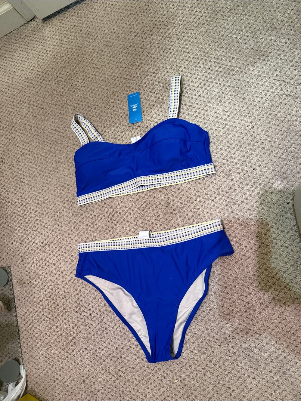 Cupshe Royal Blue Two-Piece Bikini with White Lattice Detail
